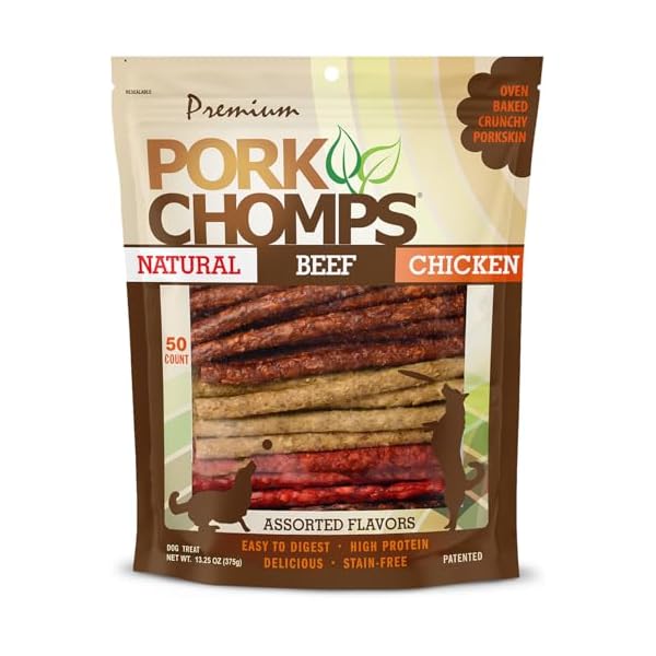 Pork Chomps Dog Chews, 5-inch Munchy Sticks, Assorted Flavors, 50 Count (Pack of 1)