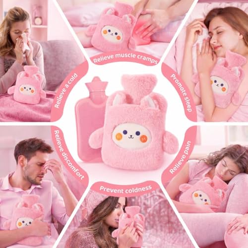 Image of Rabbit Hot Water Bottle with Plush Cover & Hand Warmer Pocket 1000ML Premium Heating Bag for Pain Relief & Menstrual Cramps Hot & Cold Therapy for Arthritis, Injury, Back Pain & Joint Stiffness (Blush Pink)
