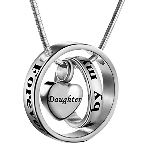 Cremation Jewelry No Longer by My Side, Forever in My Heart Carved Locket Cremation Urn Memorial Necklace Keepsake Urn Pendant for Dad (Daughter)