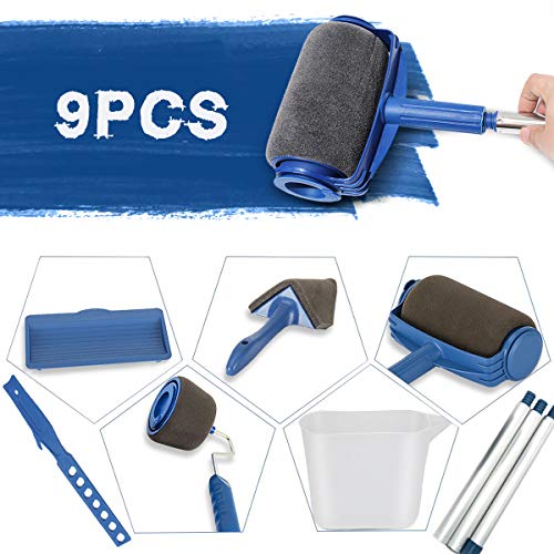 Wall Printing Brush kit GOCHANGE Paint Roller Brush Kit with Paint Runner Pro Brush, Wall Printing Brush, 3 Telescopic Poles, Handle Flocked Edger Painting Walls and Ceilings for Room Home Office