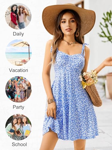 Image of OURIN Women's Spring Sweetheart Neckline Tie Strap Summer Sundresses Sleeveless Mini Dress with Pockets