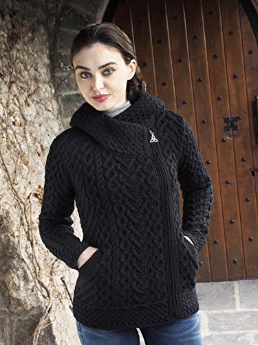Aran Crafts Women's Cable Knit Comfortable Side Zip Hoodie (100% Merino Wool)3