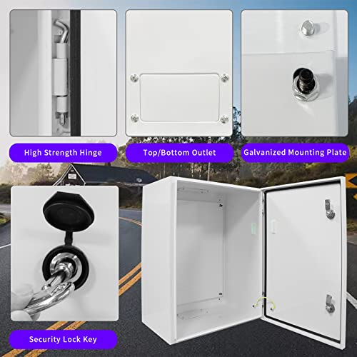 Ip55 Weatherproof Steel Enclosure, Nema 4X Steel Electrical Box Wall-Mounted Electronic Equipment Enclosure Box, Outdoor/Indoor Electrical Junction Box, With Mounting Plate And Wall Bracket 24X16X12“ #TOP3