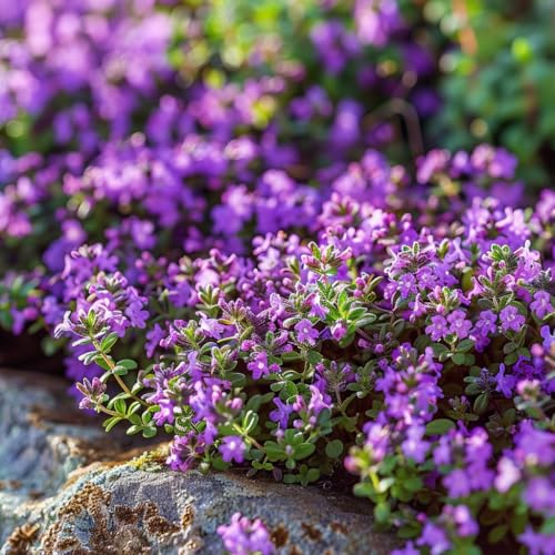 Creeping Thyme Purple ~2,550 Seeds (Thymus Serpyllum) Fragrant Low Growing Ground Cover Hardy Perennial Lawn Alternative Bee Friendly Garden Plant for Rock Gardens, Borders Between Paving Stones