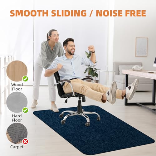 Image of Office Chair Mat for Hardwood Floors 48 inchx36 inch, Durable Non-Slip Large Tile Floor Protector, Anti-Scratch Thick Heavy-Duty Recyclable Gliding Desk Mats for Computer Rolling Chairs, Navy Blue
