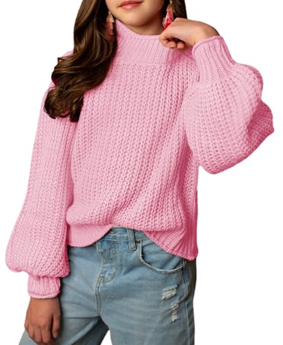 Image of rrhss Girls Mock Neck Loose Knit Sweaters Kids Long Sleeve Slouchy Warm Cute Fashion Pullover Tops 5-14 Years