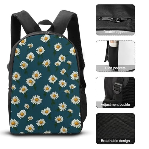 3 Piece Backpack for Women Men Lightweight Causal Daypack Shoulder Bag Set with Insulated Lunch Bag And Pencil Case Organizers Small Daisy3