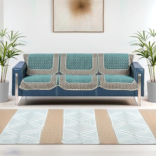 Image of Premium Chenille Woven Anti-Slip 3 Seater Sofa Cover | L-Shape Sofa Seat Protector for Living Room | Durable & Stylish Slipcover - Turquoise - 3D