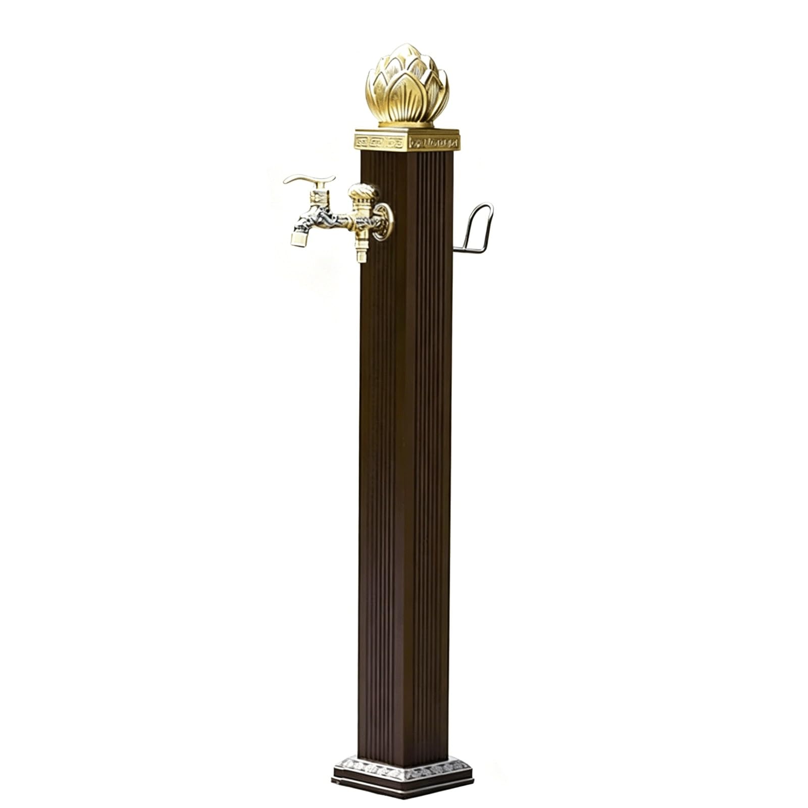 Garden Water Column Bronze Lotus Top Garden Water Fountain with Gold 2 Faucet,Outdoor Water Tap with Hose Holder Water Yard Hydrant(114x17x17cm)