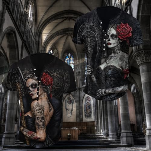 ZOCANIA Mens Henley Shirts Skull Print V Neck Short Sleeve Casual Button Down T-Shirts Vintage Tees Top Summer Henley Shirt4