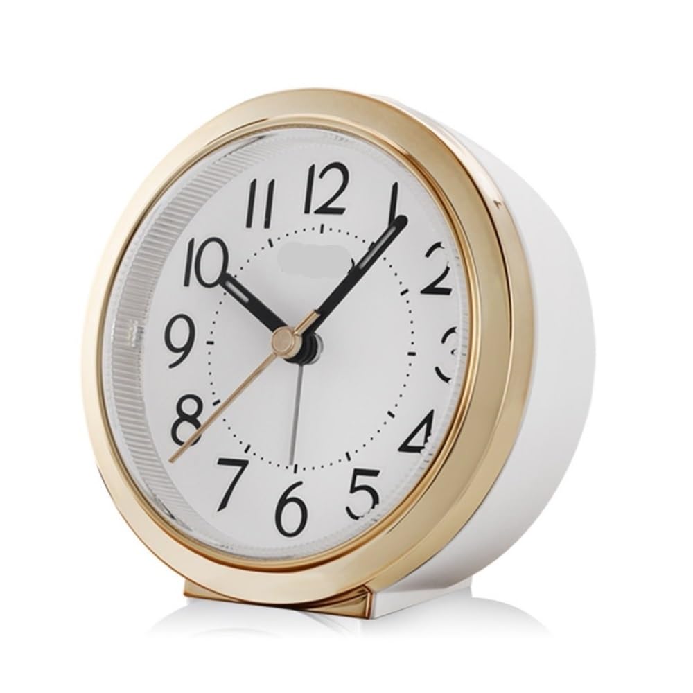 NIUHUAHUI Alarm Clock, Alarm clock desktop seat glow-in-the-dark mute bedroom alarm student use wake up gods(Gold/white)