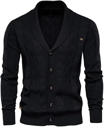 Mens Shawl Collar Cardigan Sweater Button Down Cable Knitted Sweaters