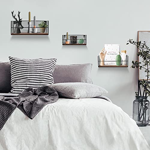 Exyglo Floating Wall Shelves For Storage, Rustic Wall Mounted Shelf For Bedroom Living Room Bathroom Kitchen, Set Of 3 Brown #TOP6