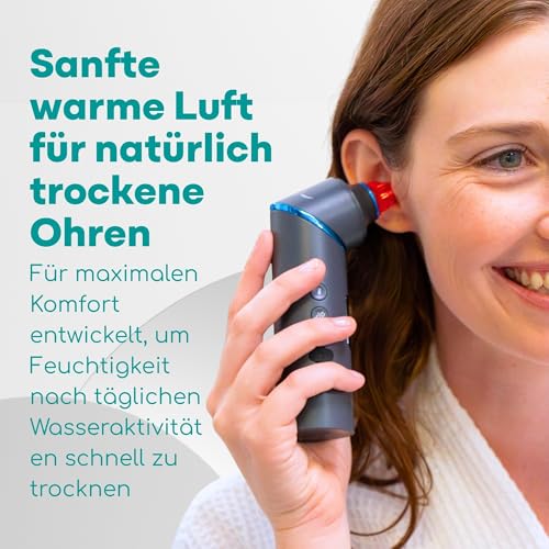 Medi Grade Elektrischer Ohrentrockner - Tragbares Warmluftgerät zum Ohren Trocknen mit Wohltuendem Rotlicht, Einstellbarer Temperatur und USB-C - Ideal nach dem Schwimmen oder Duschen