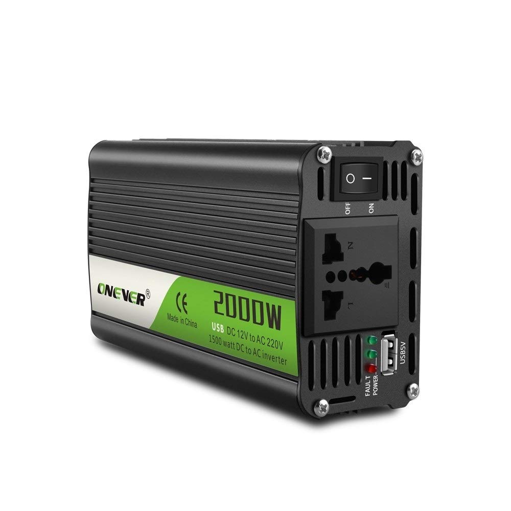 Inverter Auto Onda Pura 2000W 12V 220V Convertitore DC 12 V a 220V Porte USB 2.1A Caricatore da auto 1 pc Nero