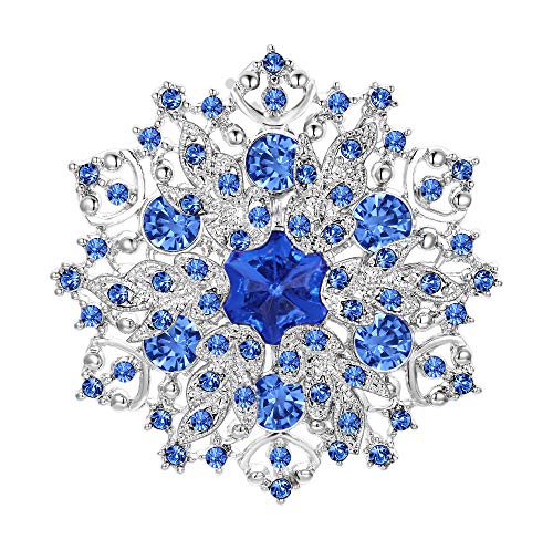 EVER FAITH Austrian Crystal Winter Snowflake Corsage Brooch Pin Aquamarine-Color Blue
