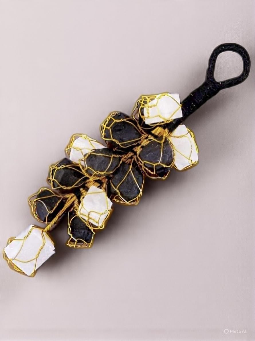 DT DECTONE Black Tourmaline Stone and Selenite Crystals Door Hanging Nazar Battu for Home Entrance,Evil Eye Protection. 3