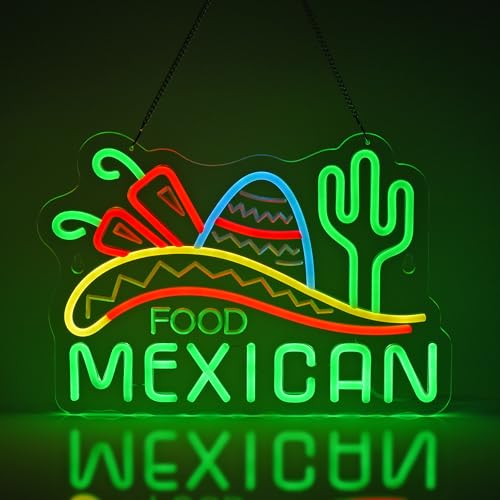 CNBEYOUNG MEXICAN FOOD ネオンサイン 店舗用LED NEON SIGN 店インテリア飾り 壁掛けledネオン管 商店用標識サイン メキシコ料理ネオンライト 雰囲気溢れ照明看板 タコス カフェ 居酒屋 ダイニングバー 屋台など向け目立つ