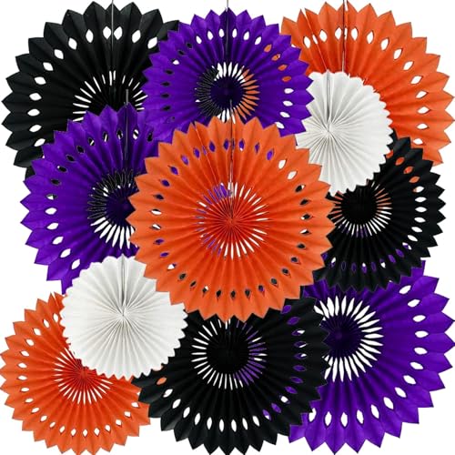 Image of Halloween Hanging Honeycomb Round Paper Fans Decoration Theme Tissue Paper Fan Garland for Shower Birthday Graduation Wedding Party Supplies 11 Count