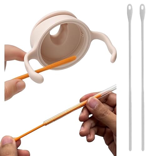 peach&life シリコンストローブラシ ストロークリーナー 0.6cm 極細 繰り返し使える 2本セット オレンジ 哺乳瓶ブラシ 洗浄ブラシ パイプクリーナー 細い 隙間 水筒 キッチングッズ (ホワイト)