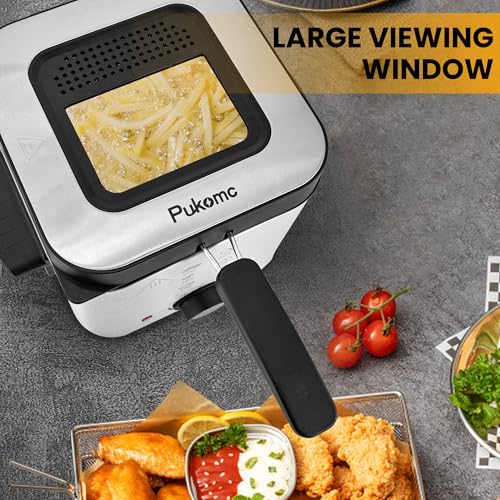 Image of Pukomc Deep Fryer 3 Liter Capacity,1500W Oil Fryer with Adjustable Temperature,Viewing Window,Detachable Frying Basket,Made of Stainless Steel Material and Easy to Clean