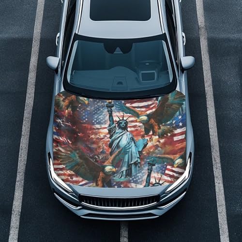 Image of Patriotic American Car Hood Cover Stretchable Polyester,Engine Cover,Elastic Fabrics Can be Washed,Car Bonnet All-Season Protection