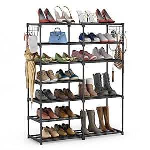 Tribesigns Shoe Rack Shoe Tower Shoe Shelf Shoe Storage Organizer Unit Entryway Shelf Stackable Cabinet 24-30 Pairs 7-Tier Durable Metal Shoe Rack Boots Organizer
