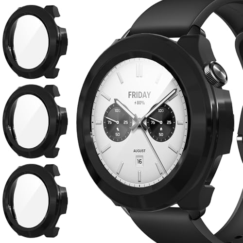 Diruite 3 Piezas Funda para Xiaomi Watch S4 Protector Pantalla Cristal Templado Incorporado,HD Protección Completa PC Dura Estuche Protector Case(No para Xiaomi Watch S4 Sport/S4 41mm),Negro