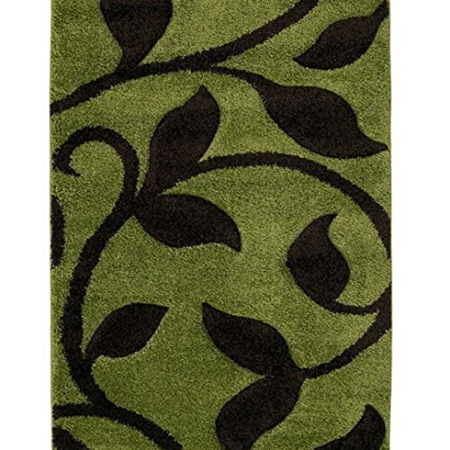 Image of Florida Collection Fur Rectangular Rugs And Carpet For Bedroom, Living Room (3X5 Feet, Green|Brown)