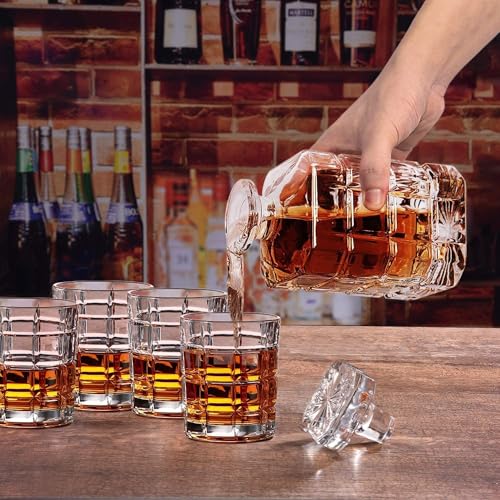 Image of Elegant Whiskey Decanter Set with Glass 7 pc for Men & Women, 850 Ml Whiskey Crystal Liquor Drinking Decanter Gift for Alcohol Lover (MV-04)