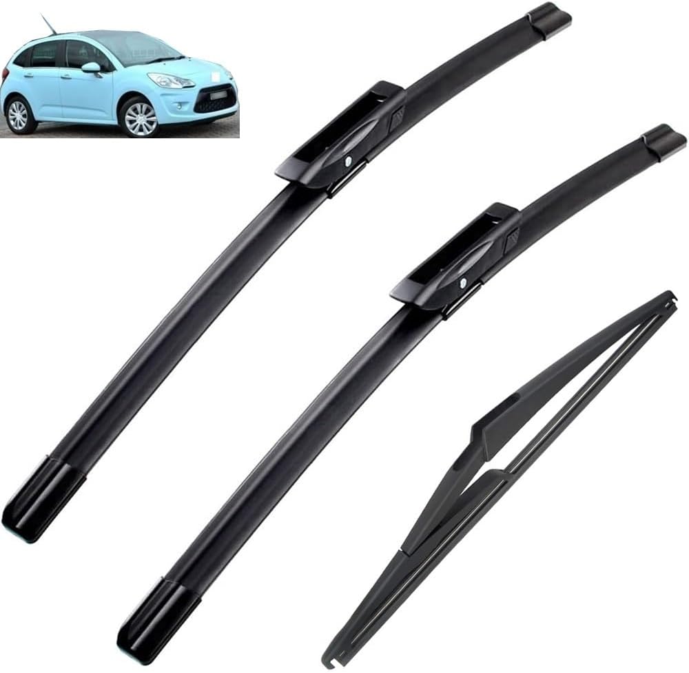 Car Wiper Compatible with Citroen C3 MK2 Hatchback 2009-2016 Car Front Rear Wiper Blades Soft Rubber Windscreen Wipers Auto Windshield 26"+16"+12"2015 (Color : 6 wipers)