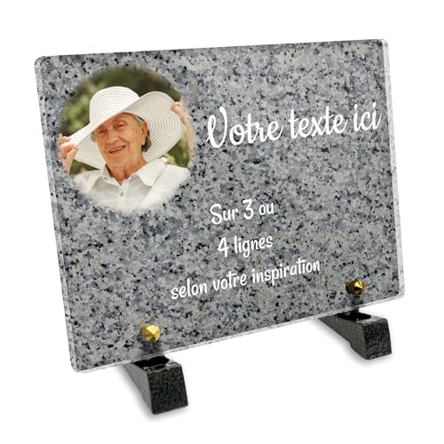 Placa funeraria rectangular con foto personalizable en plexi, diseño de granito 2, diferentes tamaños, grosor 6 mm, personalizado en varias líneas 20 x 15 cm