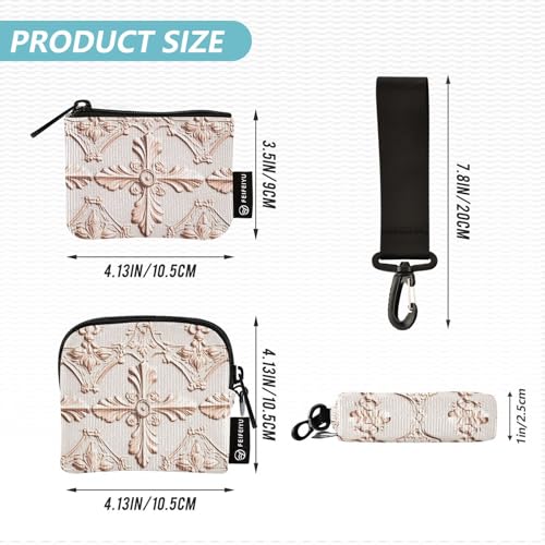 Vintage Cross Flowers in Rose Gold Women's Dual Wallets Business Card Cases Slim Portable Business Card Case Money Organizer with Zipper Pocket for Ladies 2 Packs4