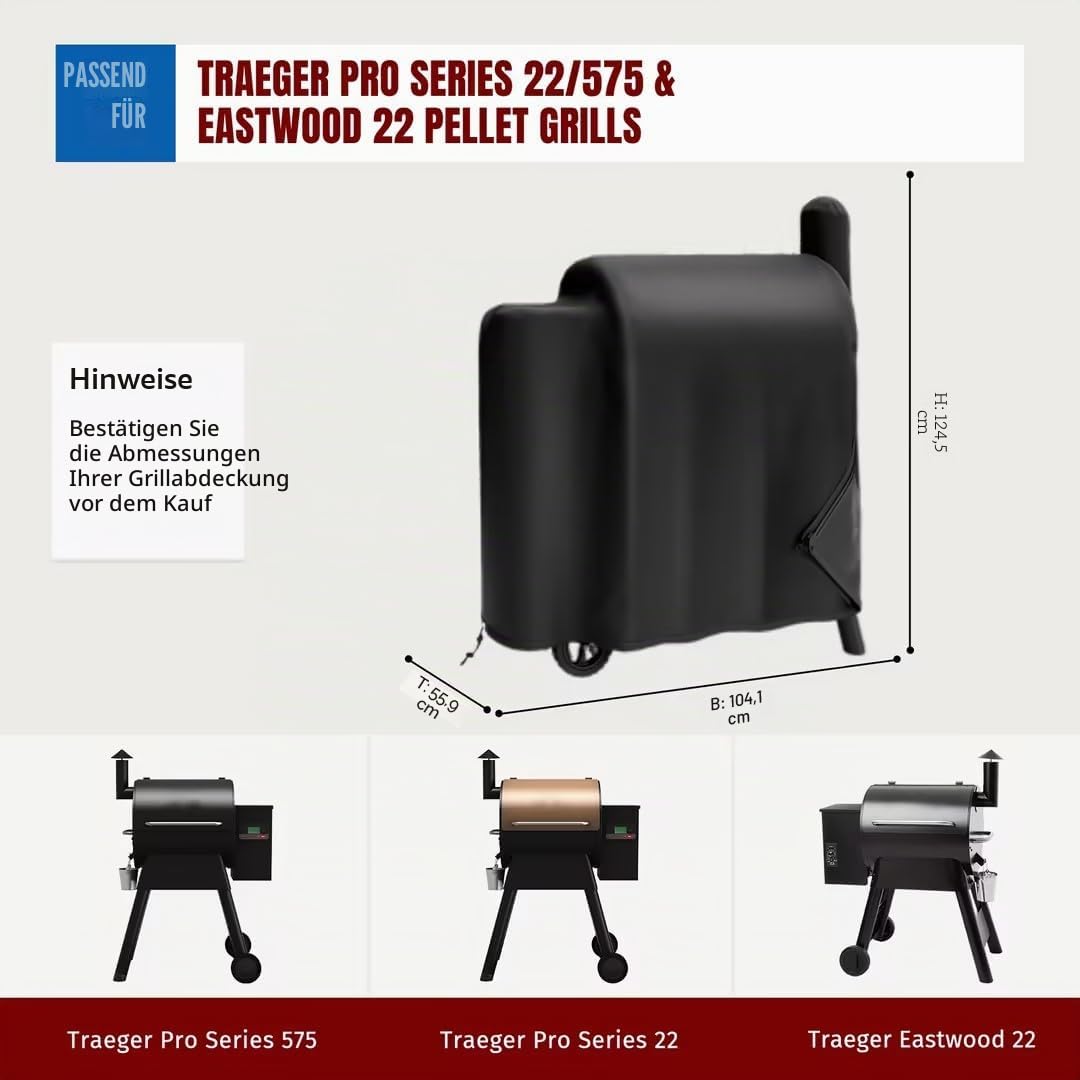 SHINESTAR Verbesserte Grillabdeckung für Traeger Pro Series 575/22, Lil Tex Elite, Eastwood, langlebig und wasserdicht, spezielles Reißverschluss-Design, einfach an- und auszuziehen