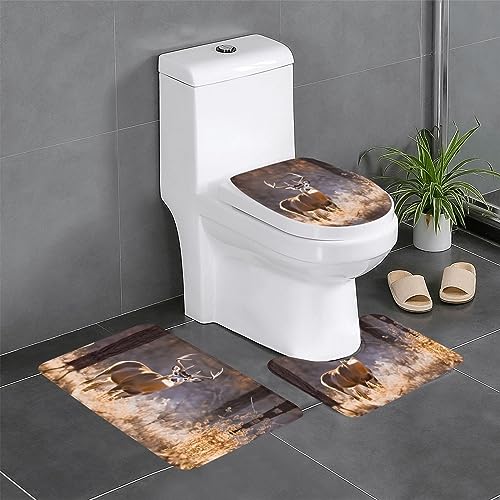 JCAKES Free Whitetail Deer Print 3 Piece Bathroom Rugs Set Non-Slip Washable Cover Floor Rug Decorations for Kitchen Bathroom Bedroom