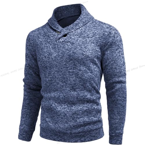 Men's Long Sleeve Turtleneck Button Solid Color Pullover Winter Breathable Lapel Sweater3