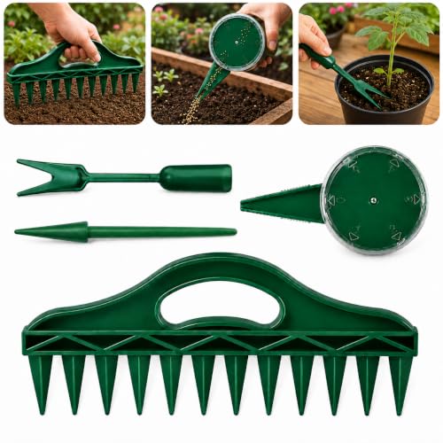 4-Piece Garden Seed Planting Tool Kit with 12-Hole Dibber