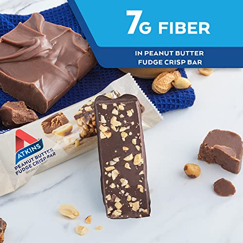 Atkins Snack Bars, Peanut Butter Fudge Crisp, 10G Protein, 2G Net Carbs, 1G Sugar, 6.17-Ounce, 5 Count (Packaging May Vary) #TOP2