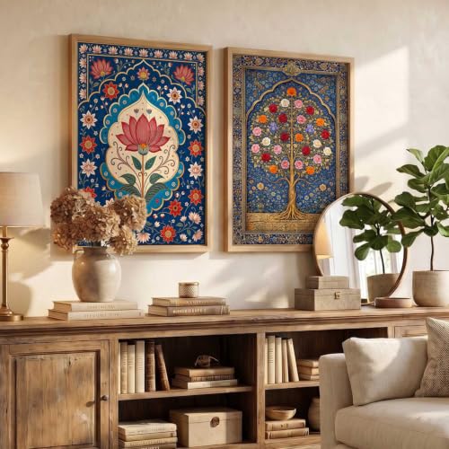 Image of HOTHOUSE Decorative Traditional Wall Art Home Decor Madhubani Painting poster With Frame For Living Room Bed Room Hotel Wall Decor Digital Reprint Set of 2 (13X17 inch)