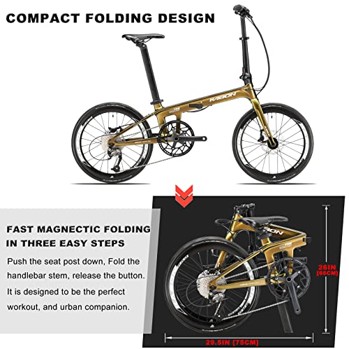 Kabon Folding Bike For Adults, Carbon Fiber Mini Compact Folding Bike For Women Commuters City Foldable Bicycle 20Inch Wheel (Chameleon Green) #TOP6