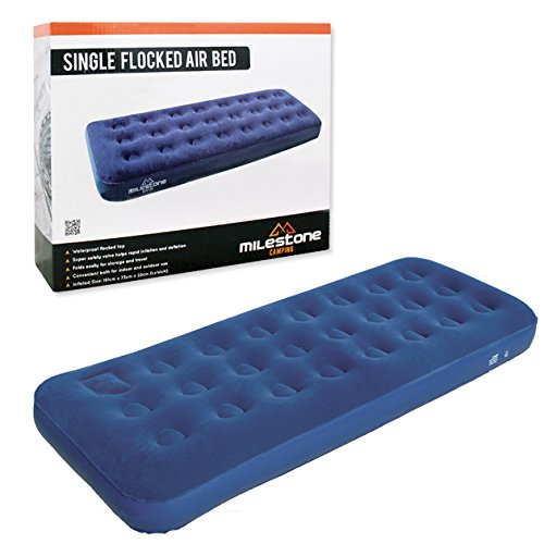 Milestone Single Flocked Air Mattress Bed, Blue
