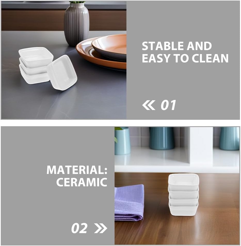 Ipetboom 8pcs White Ceramic Sauce Plates: Small Square Bowls - Appetizers & Condiments Dish For Dipping Seasoning Ketchup Serving Side Dishes