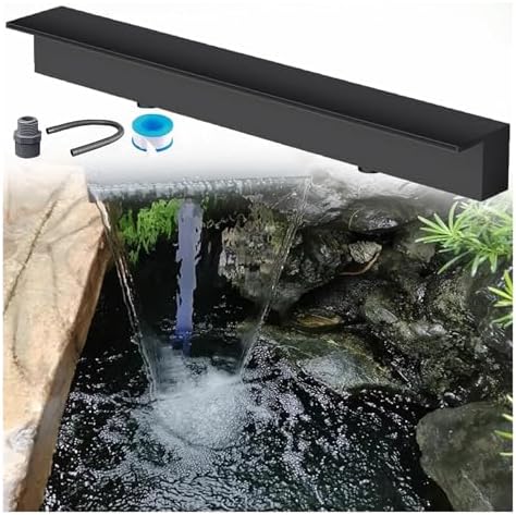 72-Inch Stainless Steel Pool Fountain - Overflow Waterfall Spillway for Pond, Patio, and Deck - Wall Recessed Sprayer Spout with Fittings (Black)