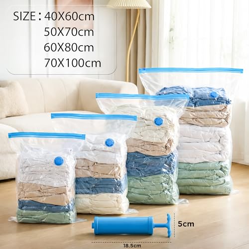 Image of CLAPONE 4 Pcs Vacuum bags for clothes with pump for Clothes /Space /Vacuum Sealer Bags /Comforters /Blankets /Bedding Smart Saver Vacuum bags /Vacuum Storage Bags