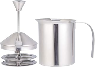 TINKSKY ミルク泡立て器 800ml 泡立て器 手動 ステンレス鋼 ダブルメッシュ ミルクフォーマー ミルククリーマー コーヒークリーマー 家庭用 業務用