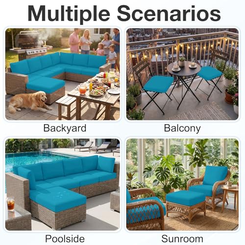 hyha Waterproof Outdoor Cushion Covers for Patio Furniture, Stretch Patio Chair Cushion Slipcovers, Coated UV Resistant Replacement Seat Covers, Solid Color (Teal, 14PC) by hyha - Used condition - Image 5
