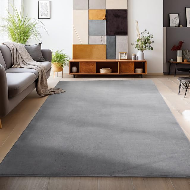 HomebyHome Teppich Wohnzimmer 160x230 cm Grau Waschbarer Kurzflor Teppiche Einfarbig Moderne Design...