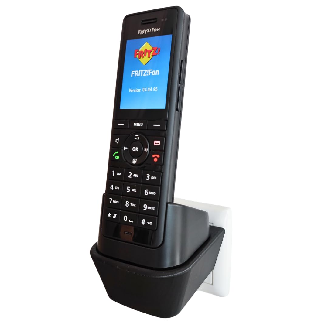 Halterung passend für Fritz!Fon C5 AVM | Steckdosenhalterung ohne Bohren | DECT Telefon Halterung & Zubehör | Platzsparender Telefonhalter mit Kabelmanagement | Zubehör Fritz!Fon C5 | Schwarz
