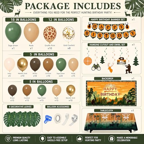 Hunting Birthday Party Decorations, Camo Birthday Party Decorations Supplies with Camo Deer Theme, Balloon Arch, Backdrop, Banner for Outdoor Camping Picnic Bday — view 2