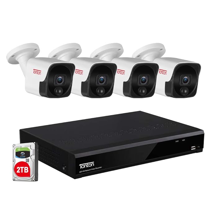 Buy Tonton 4K PoE CCTV Camera Systems 8CH Security Recorder with 4 x 5.0MP Waterproof IP Cameras